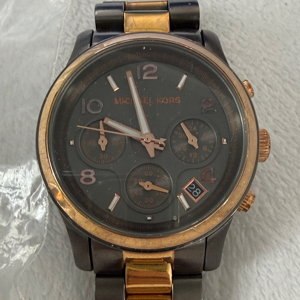 Michael Kors Black And Gold Watch With Chronograph
